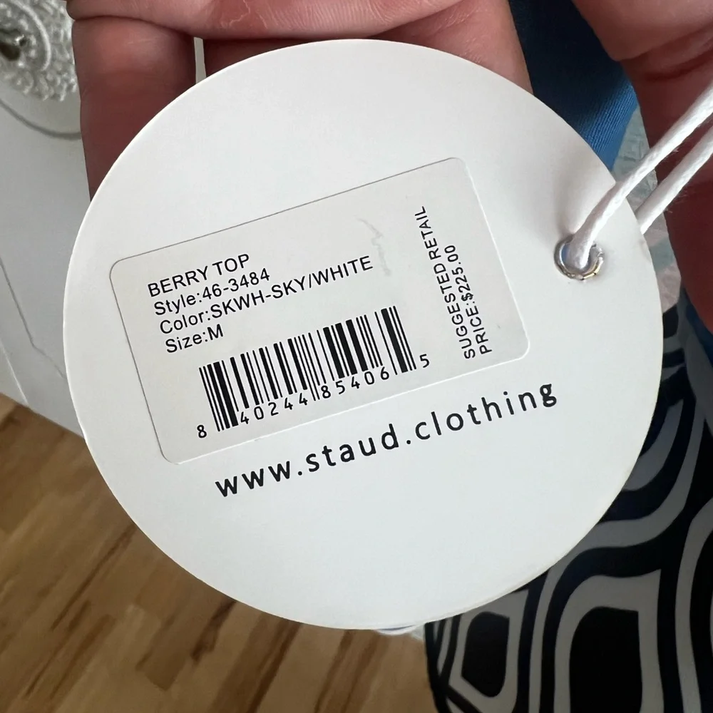 NWT STAUD Berry Long Sleeve Ponte Structured Crop Top in Sky/White - Picture 14 of 14